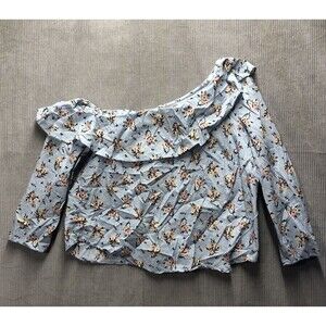 Curvy Girl By Ashley Stewart Blouse Size 1X Off One Shoulder Blue Floral